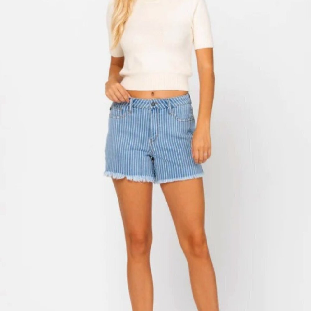 Judy Blue Women's Striped Cut Off High Waist Shorts - S